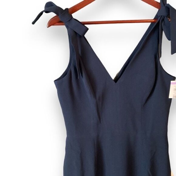 NWT Dress The Population Midnight Blue Lita Tie V-Neck Fitted Midi Dress Medium - Picture 7 of 7